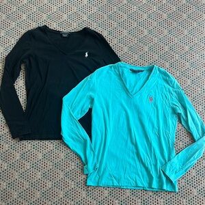 BUNDLE OF 2! Ralph Lauren Sport 100% Cotton V-Neck Preppy Tops Womens Size M